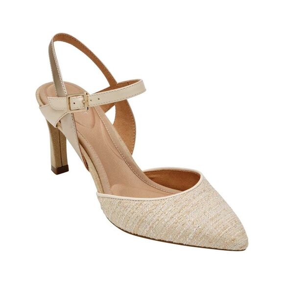 NWT ROCKPORT Womens Beige Non-Slip Sheehan Pointed Toe Block Heel Pumps 10 - Picture 1 of 2